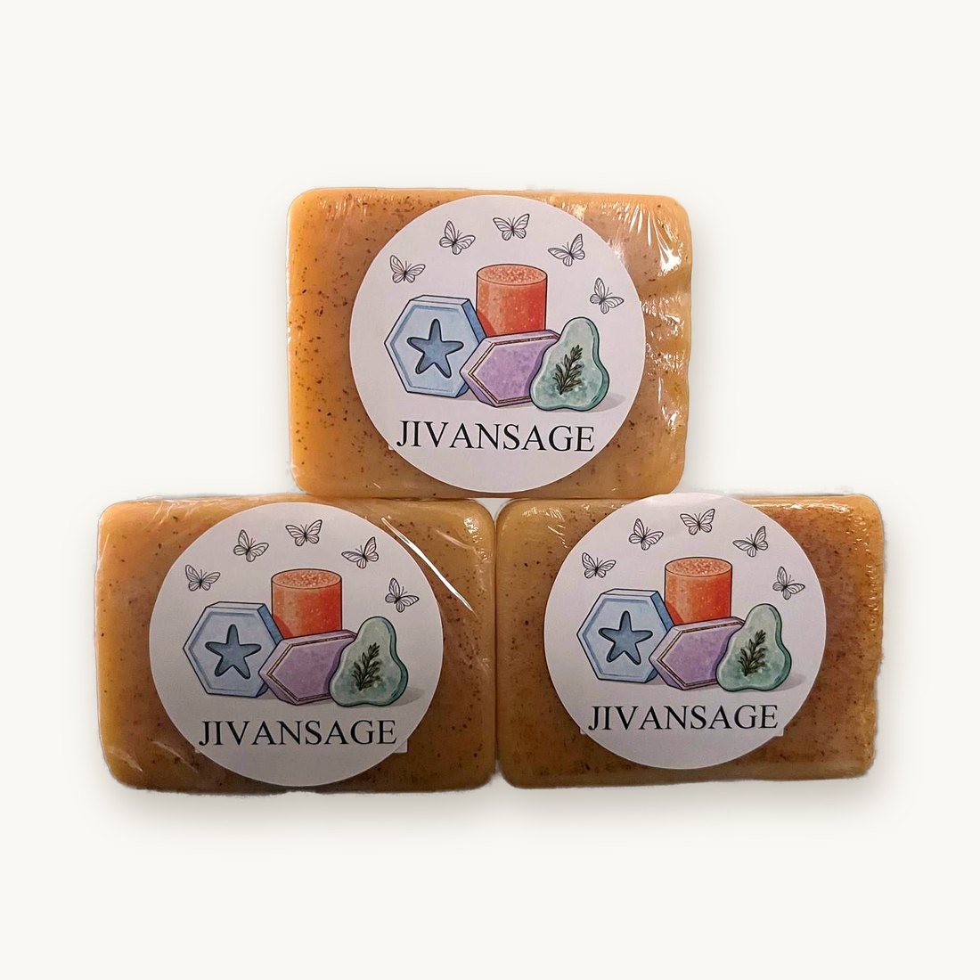 Three JivanSage Kojic & Turmeric Soap bars stacked, each with the JivanSage label